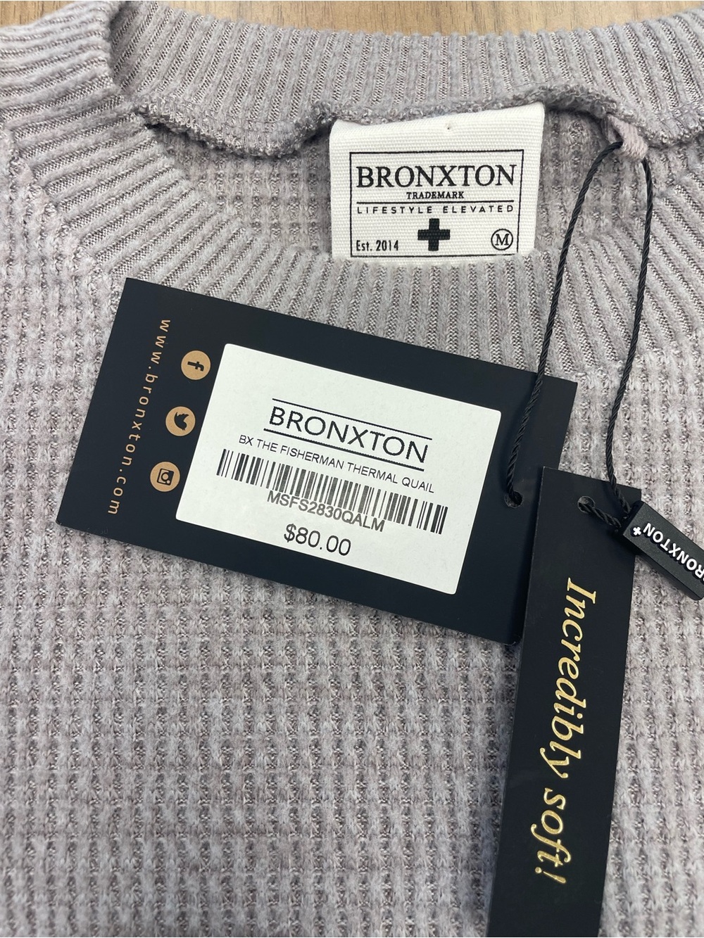 Brand new with tag Bronxton Light Gray Fisherman Thermal Sweater Size M